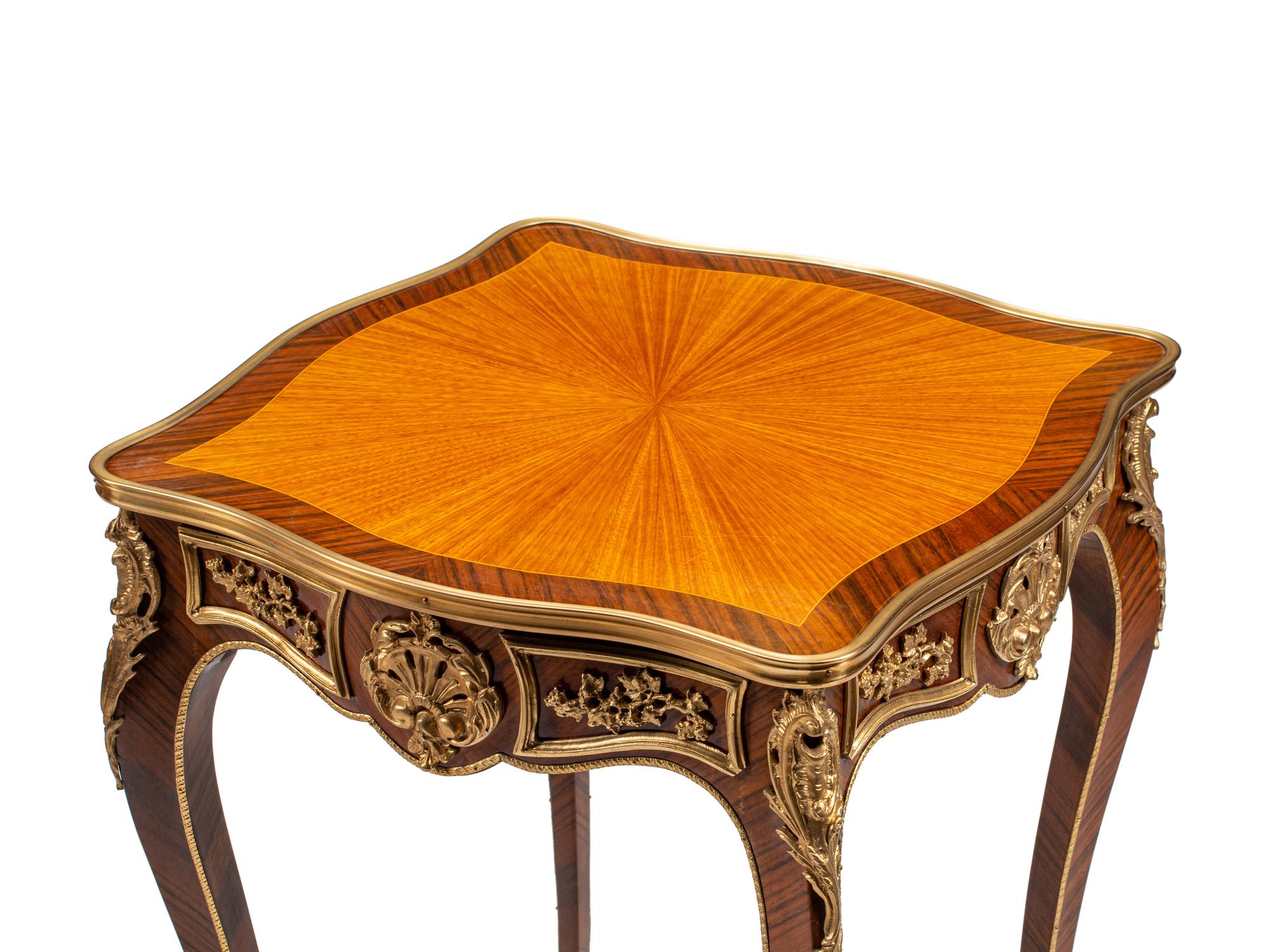A Pair of Louis XV Style Gilt Bronze Mounted Side Tables