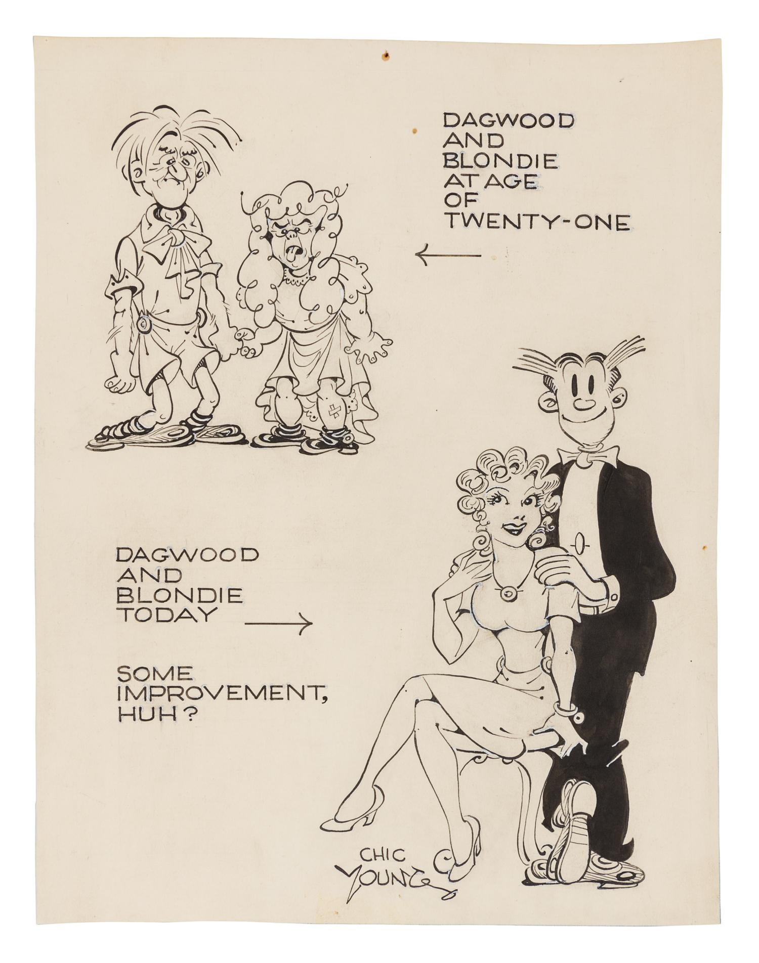 YOUNG, Chic (1901-1973). Original pencil and ink drawing on bristol board, blue pencil editor's border and note, signed lower margin.