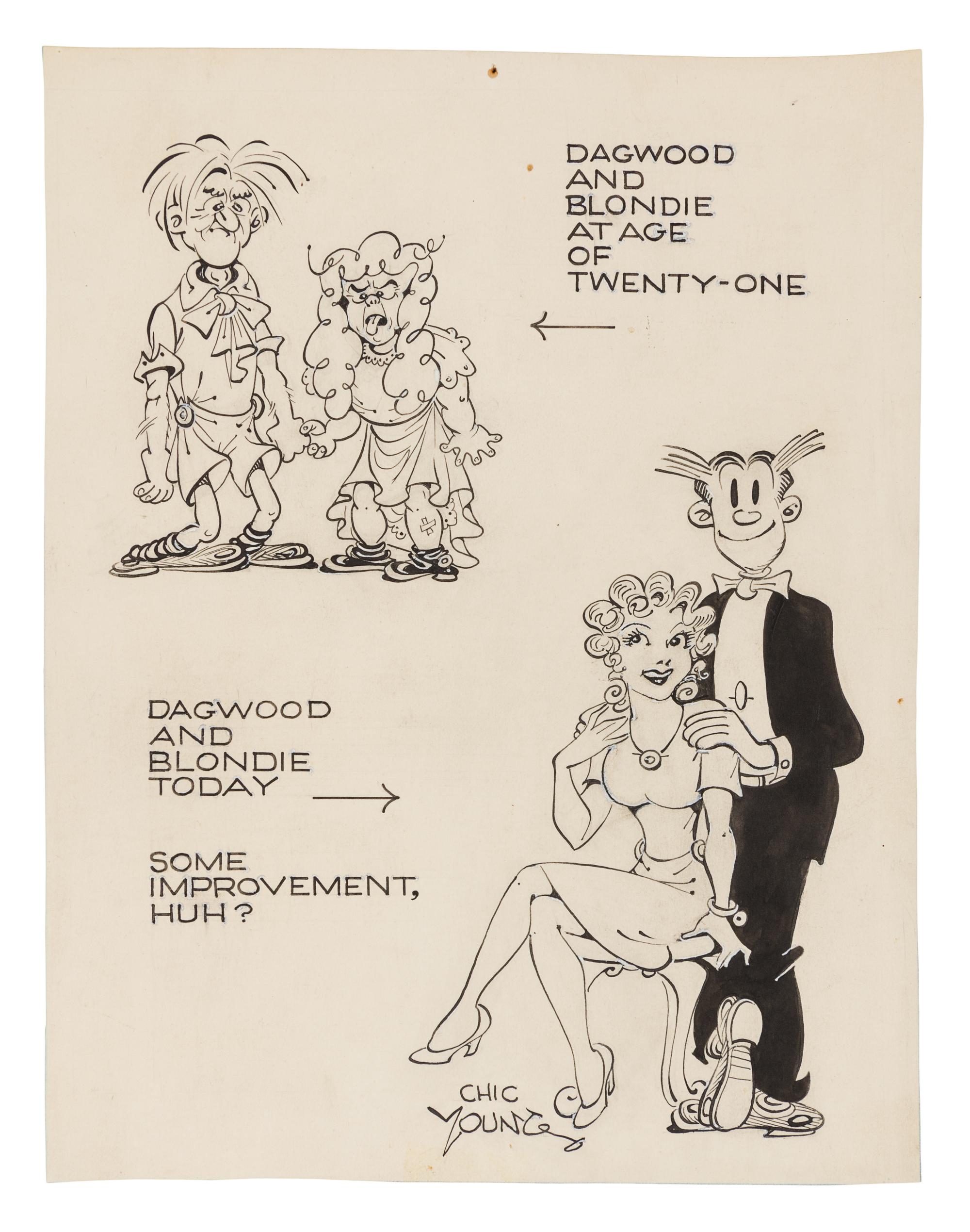 YOUNG, Chic (1901-1973). Original pencil and ink drawing on bristol board, blue pencil editor's border and note, signed lower margin.