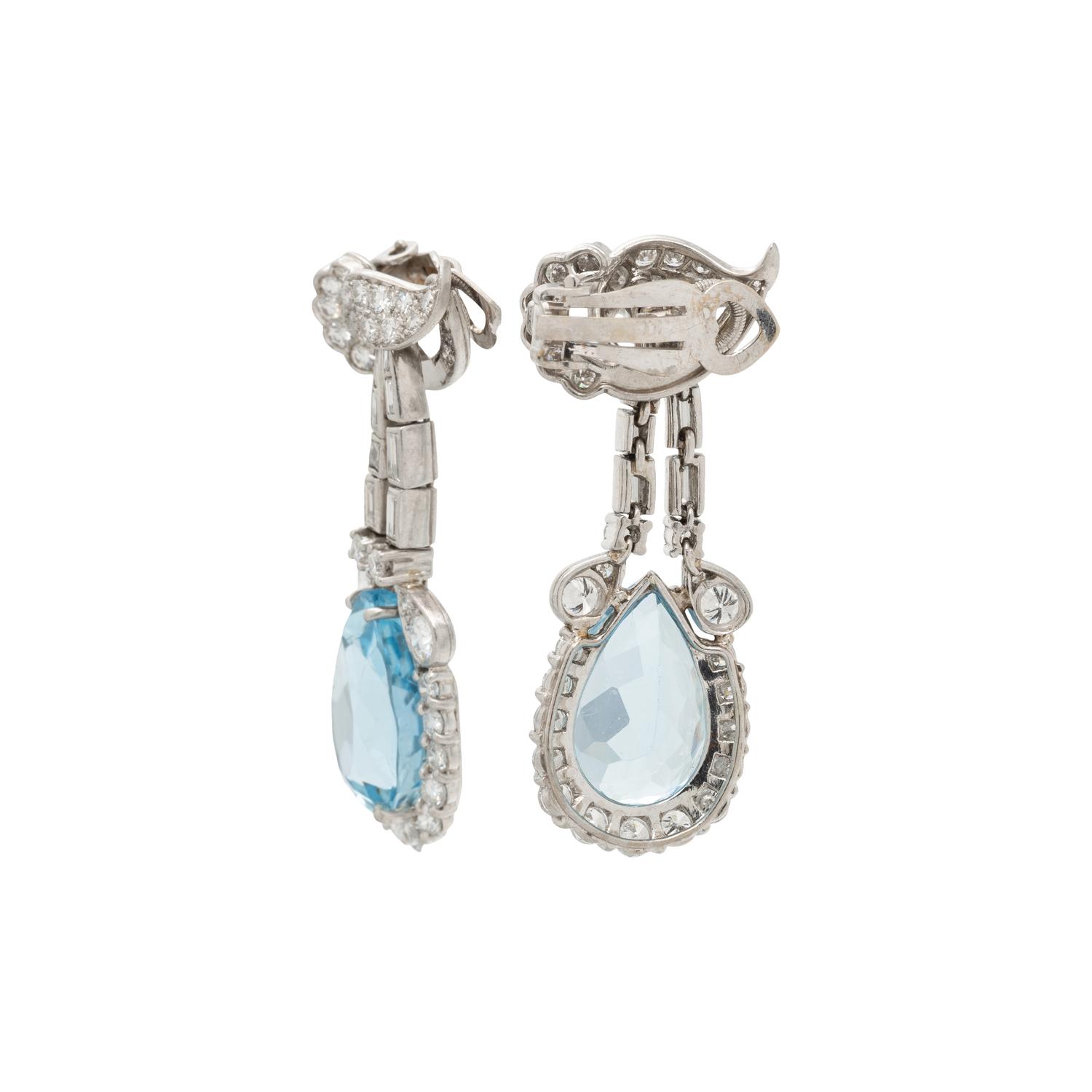 AQUAMARINE AND DIAMOND PENDANT EARRINGS