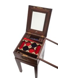 An English Brass-Inlaid Mahogany Game Box on Stand