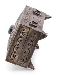 Heavily Stamped Sterling Silver Lidded Box, with Turquoise