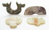 A Group of Four Carved Hardstone Articles Width of widest 4 1/2 inches.