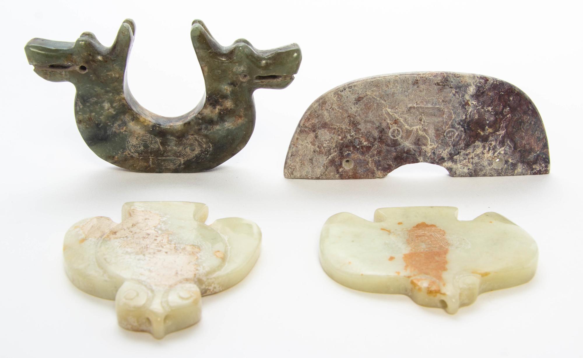 A Group of Four Carved Hardstone Articles Width of widest 4 1/2 inches.
