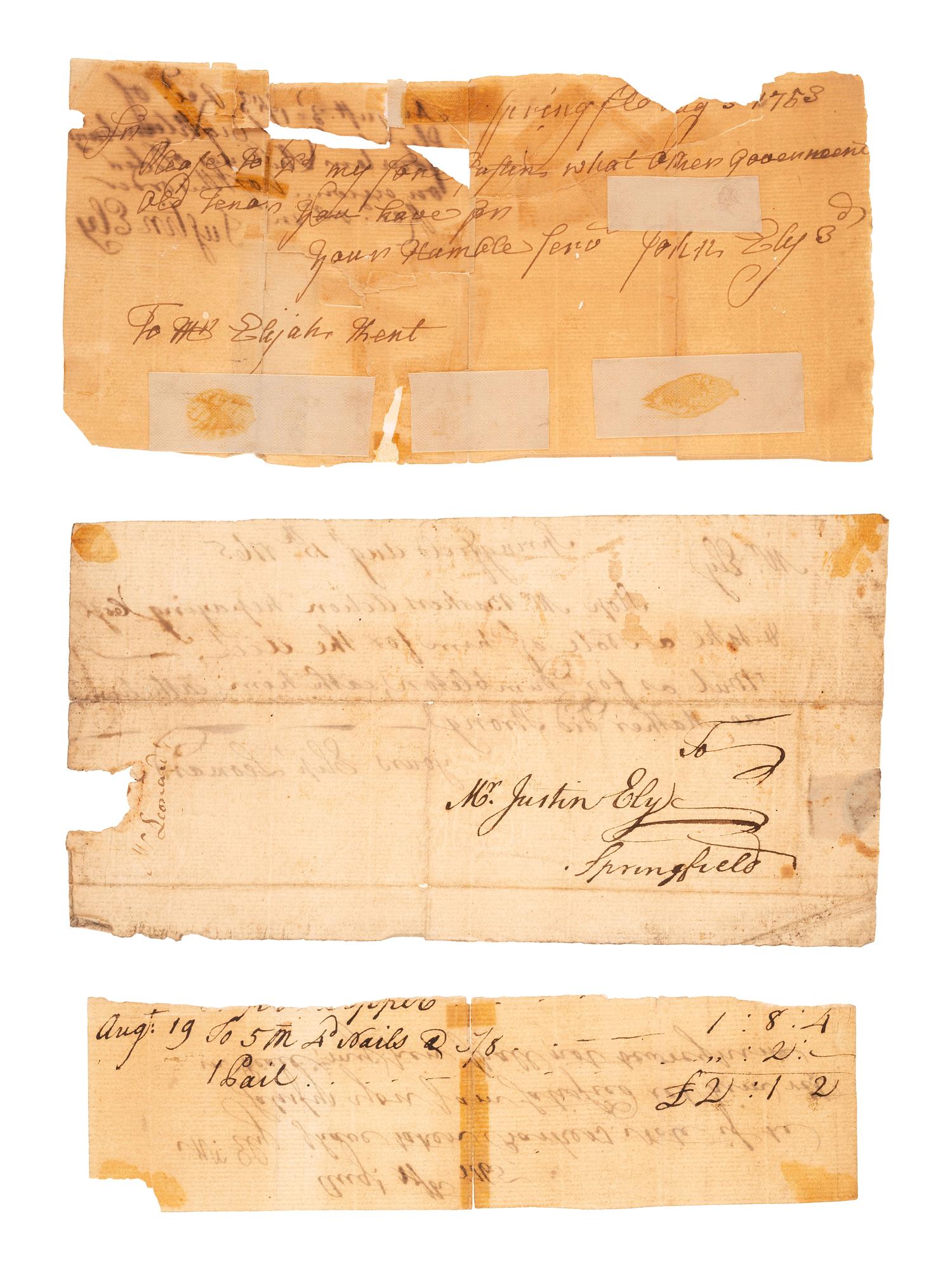 [REVOLUTIONARY WAR]. A group of documents related to Revolutionary War-era figures including signatures of Daniel Brodhead and O.H. Williams.