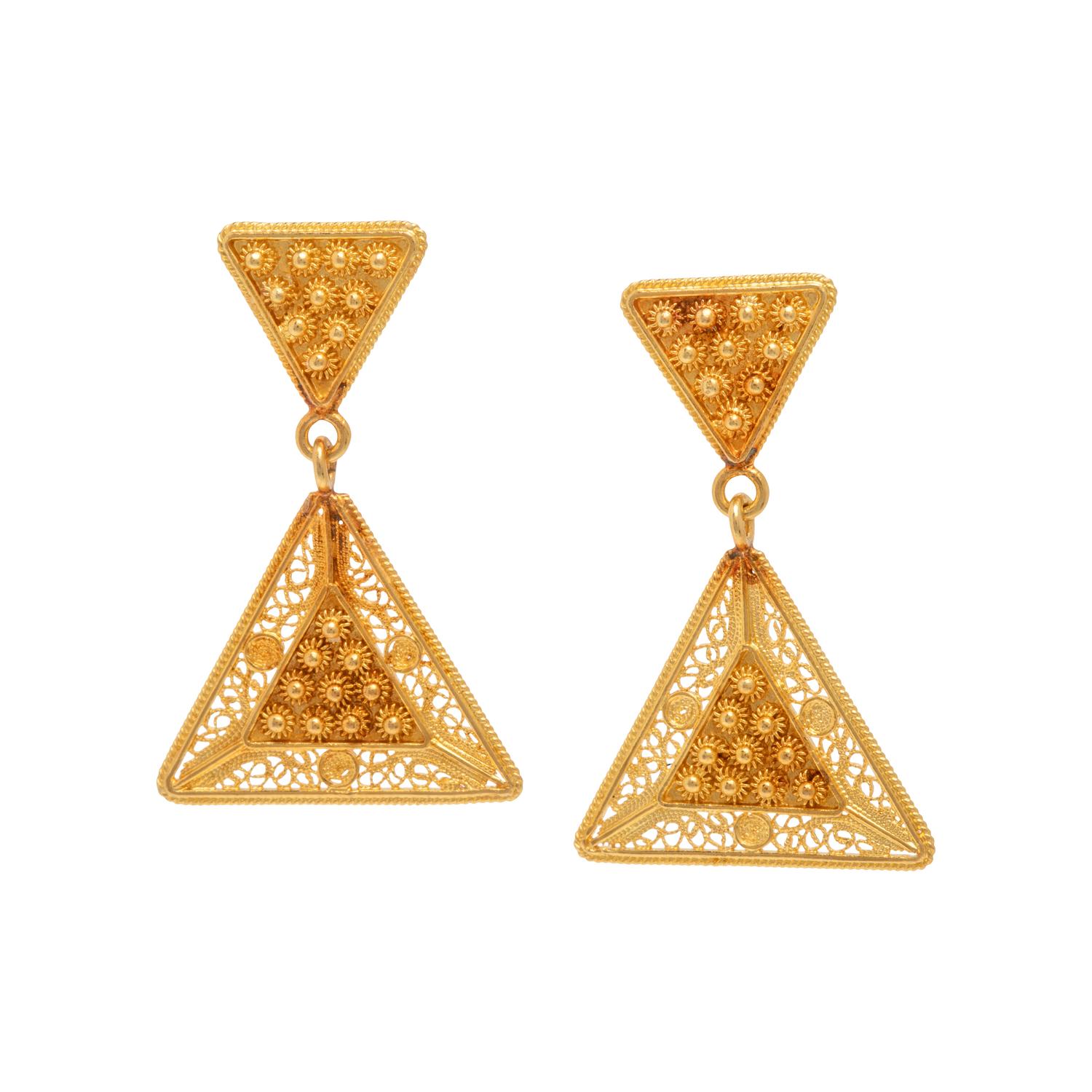 Portuguese, Yellow Gold Filigree Earrings and Necklace