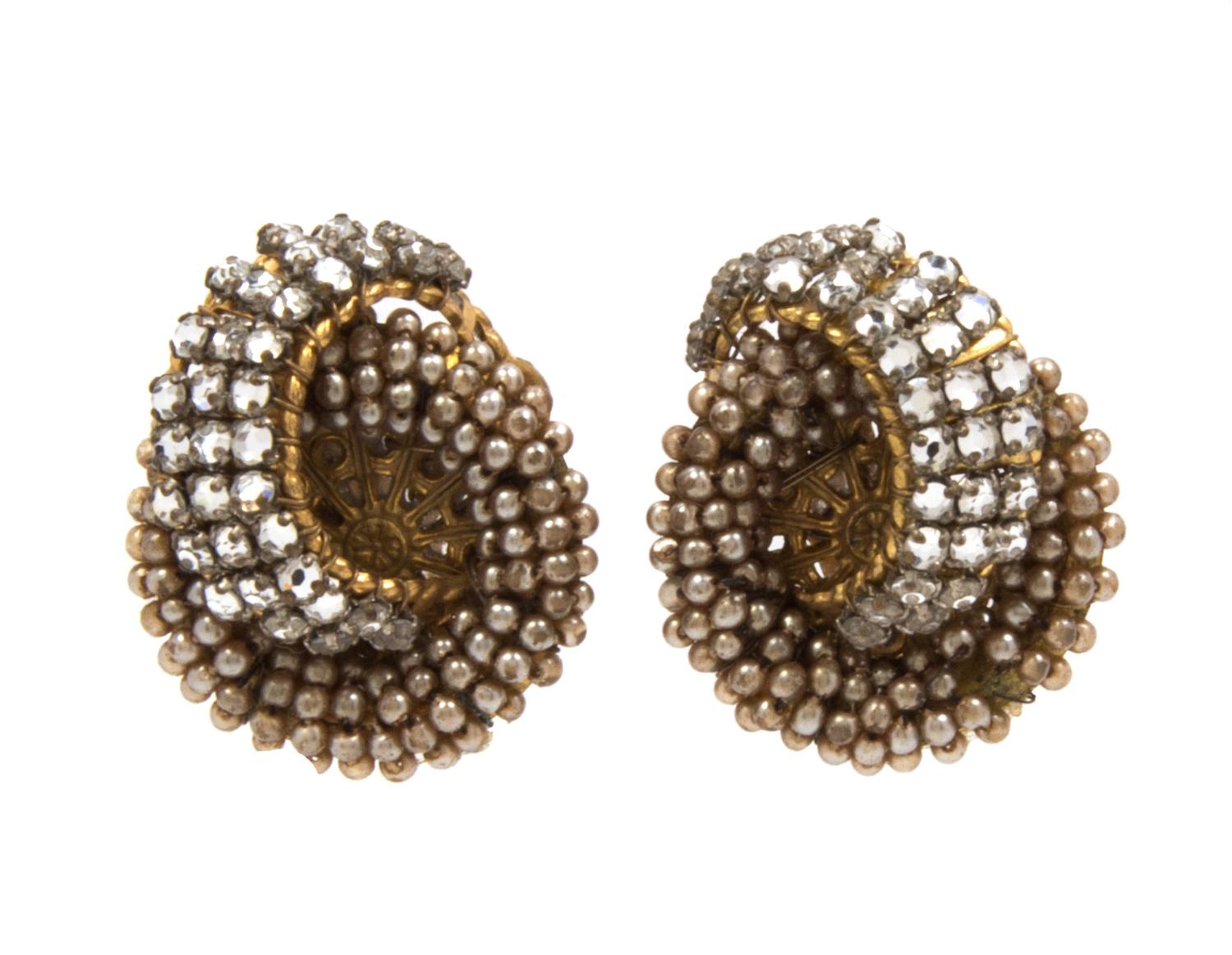 A Pair of Miriam Haskell Rhinestone and Faux Peal Earclips,