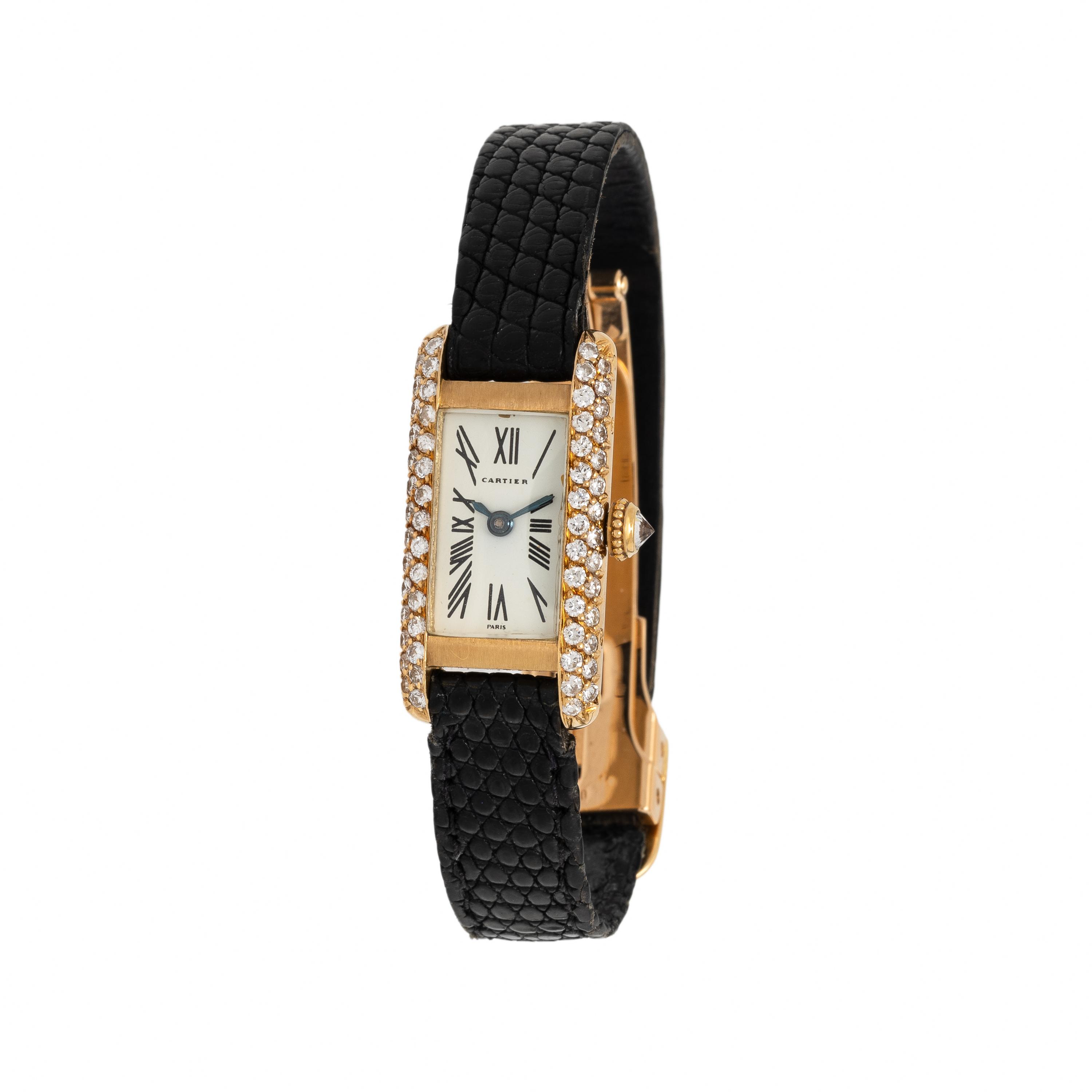 Cartier, 18K Yellow Gold and Diamond 'Mini Tank Allongée' Watch