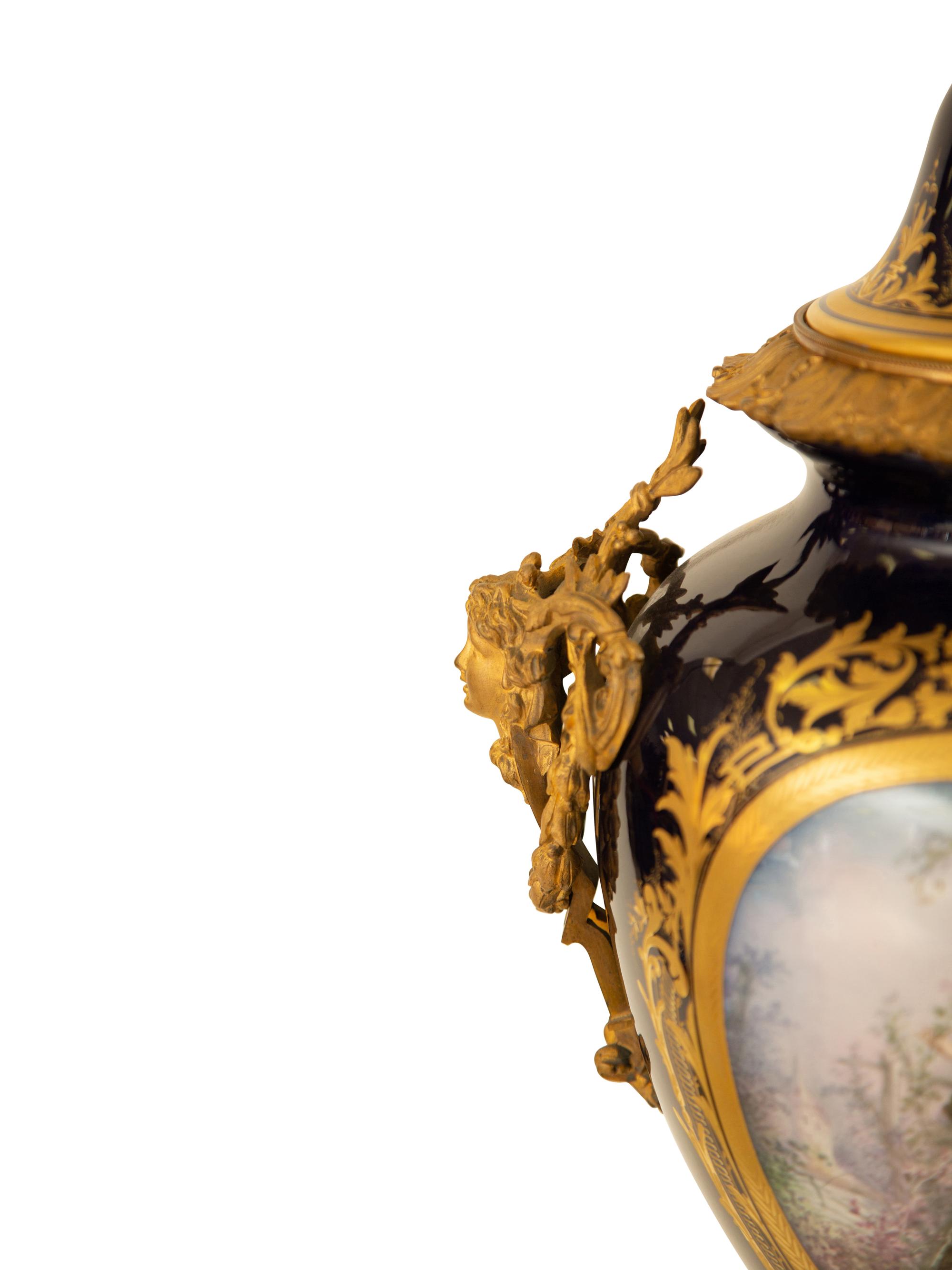A Sèvres Style Gilt Metal Mounted Porcelain Urn and Cover