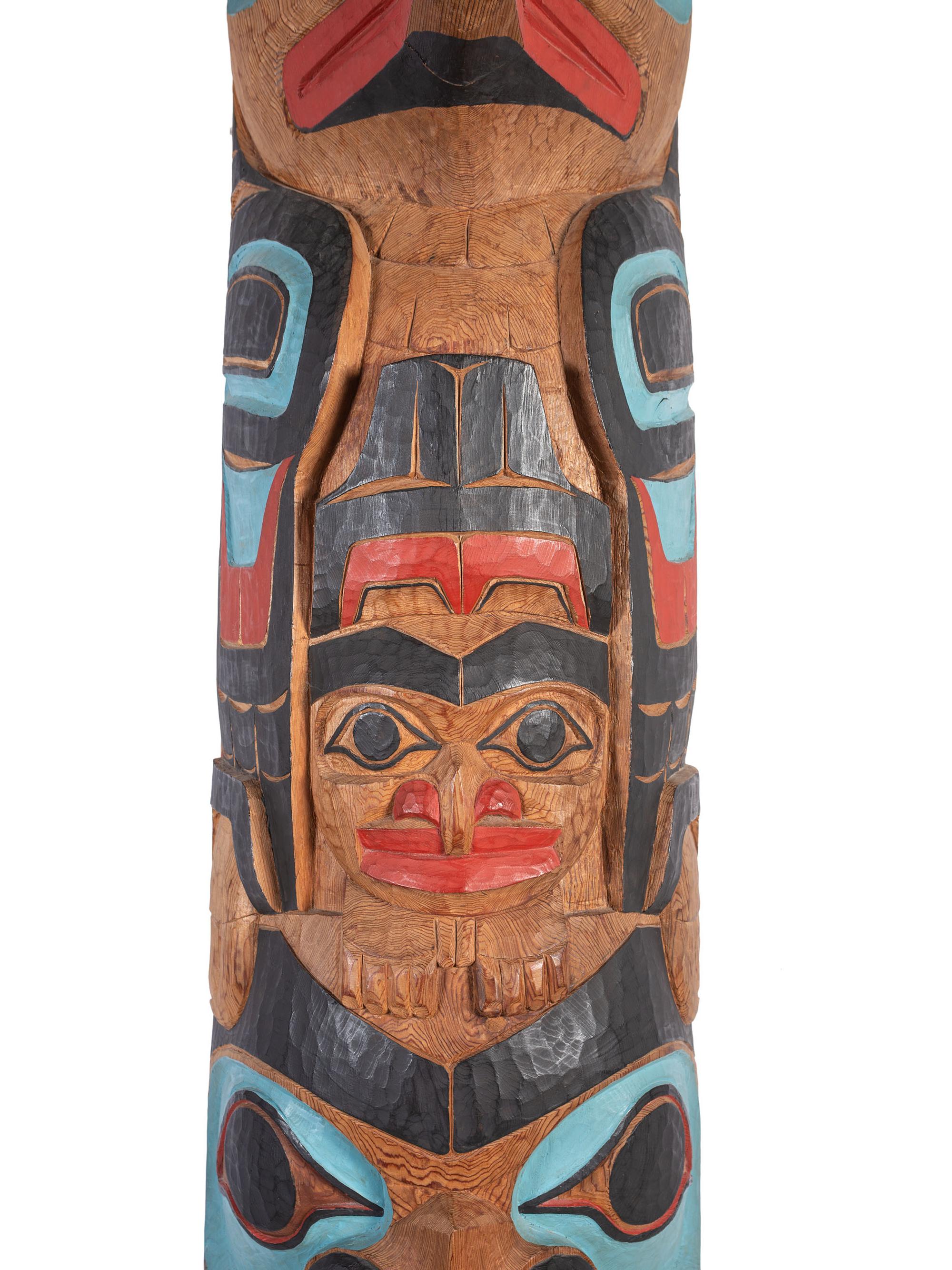 Large Carved and Brightly Painted Totem Pole