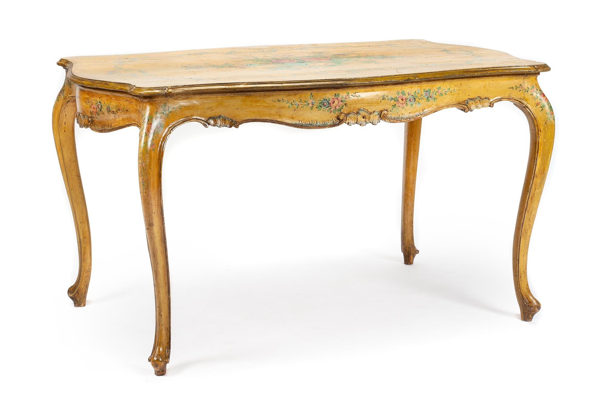 A Venetian Painted Center Table Height 30 x width 54 x depth 34 1/4 inches. — LATE 19TH CENTURY