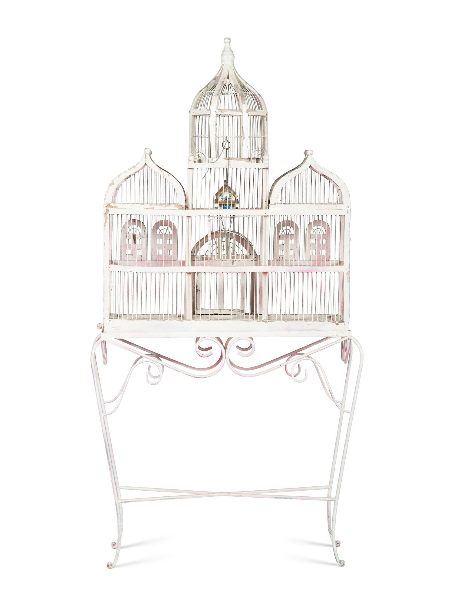 A White Painted Wood Birdcage