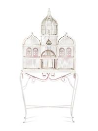 A White Painted Wood Birdcage