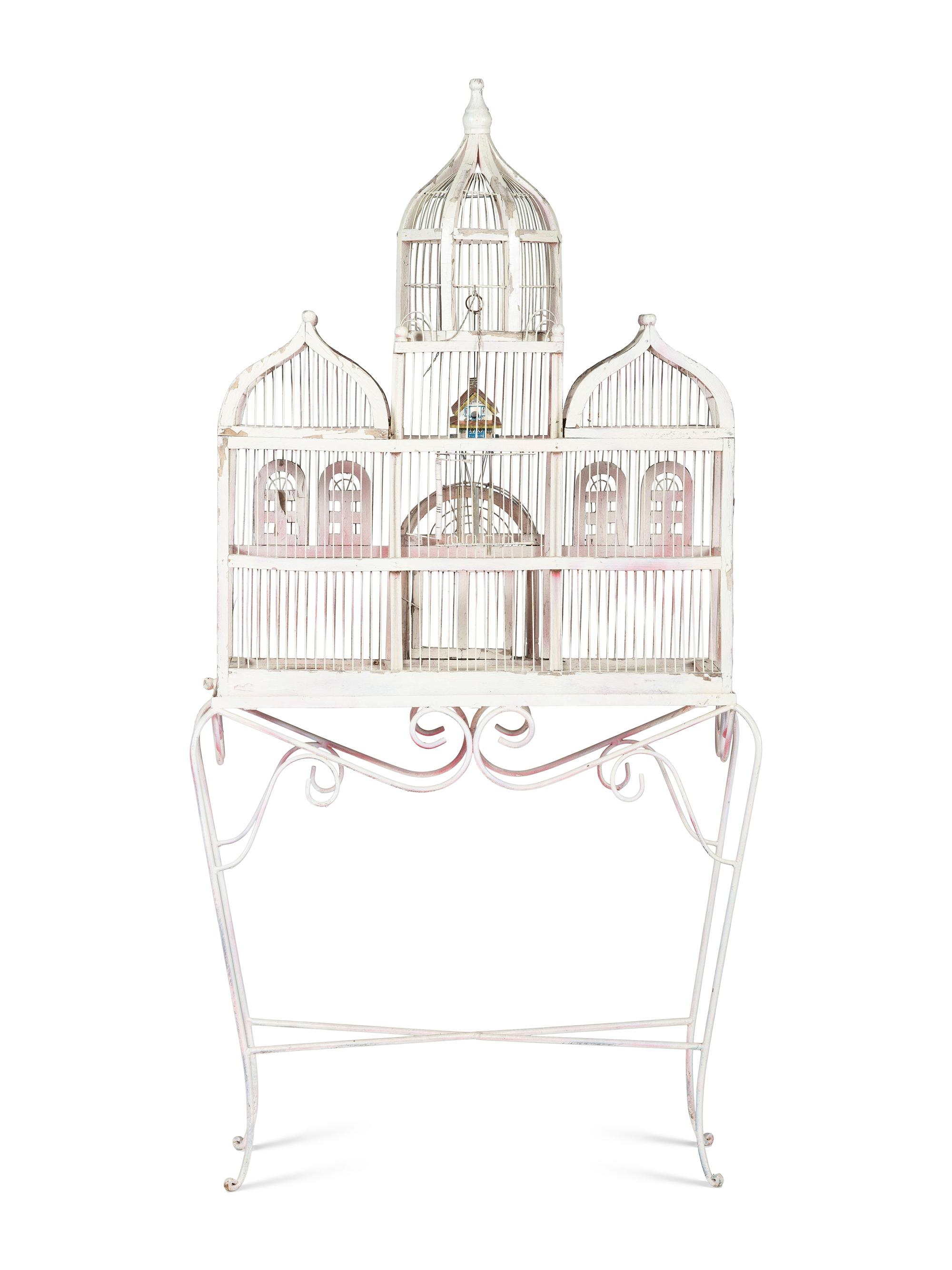 A White Painted Wood Birdcage