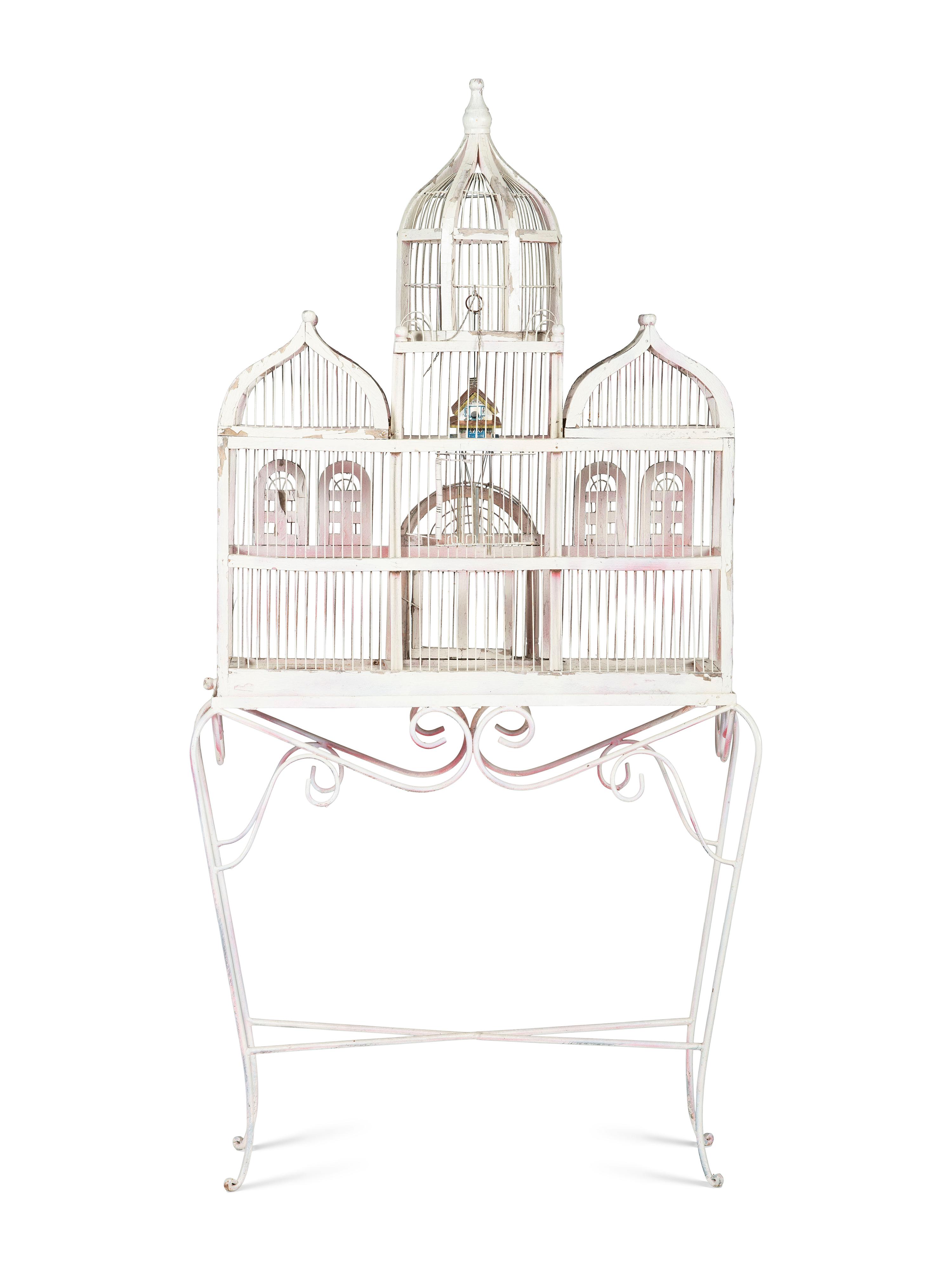 A White Painted Wood Birdcage