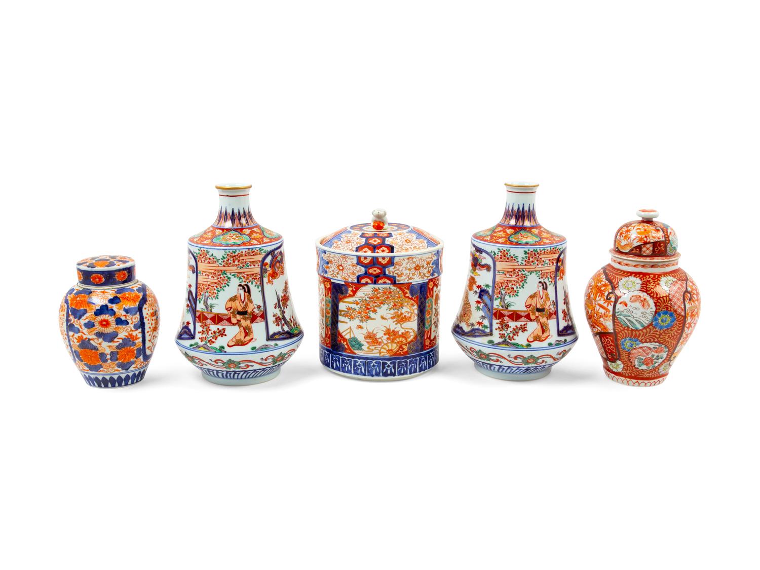 Five Japanese Imari Porcelain Vessels