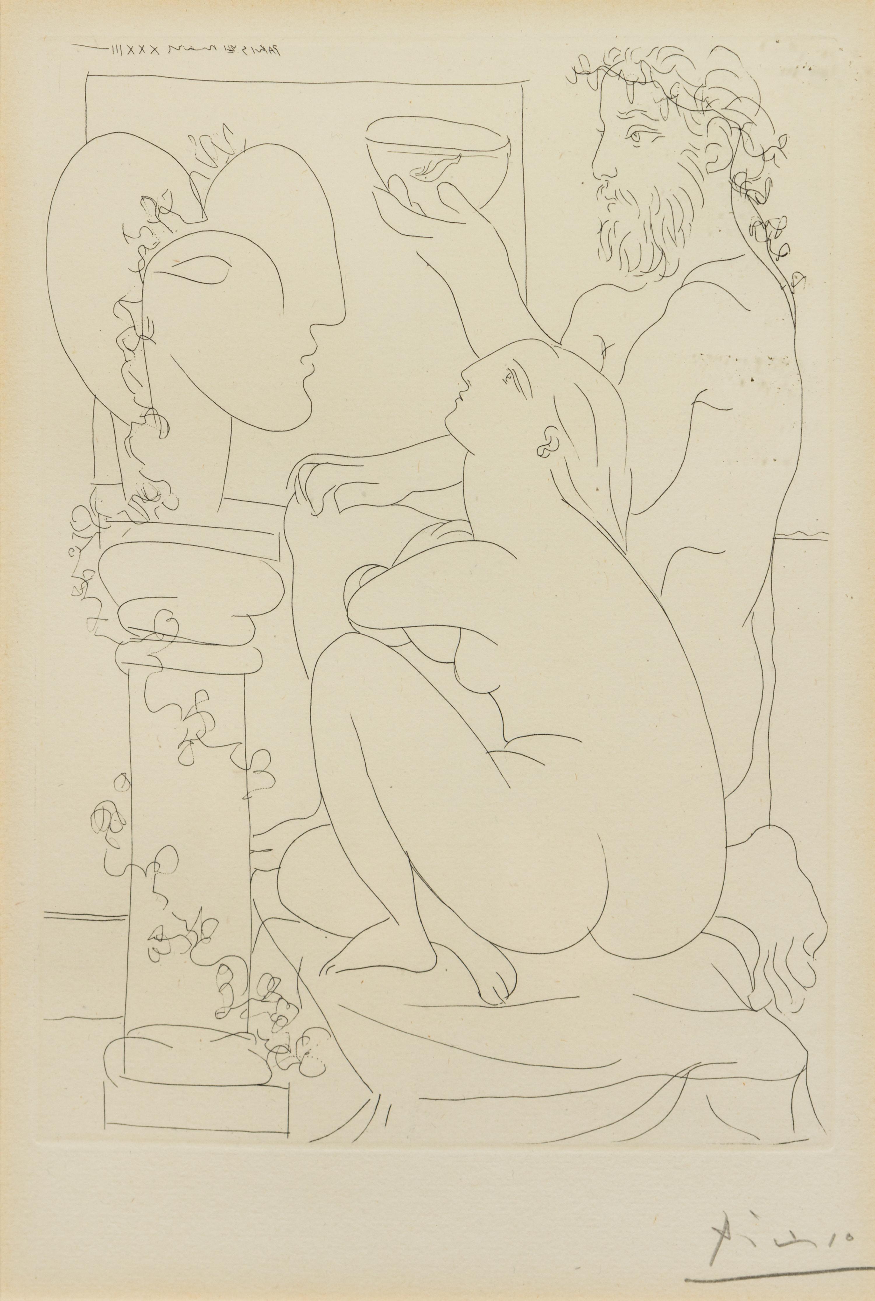 Pablo Picasso, (Spanish, 1881-1973), Sculpteur avec coupe et modèle accroupi, 1933 (from Suite Vollard)
