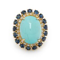 TURQUOISE, SAPPHIRE, DIAMOND, AND YELLOW GOLD RING