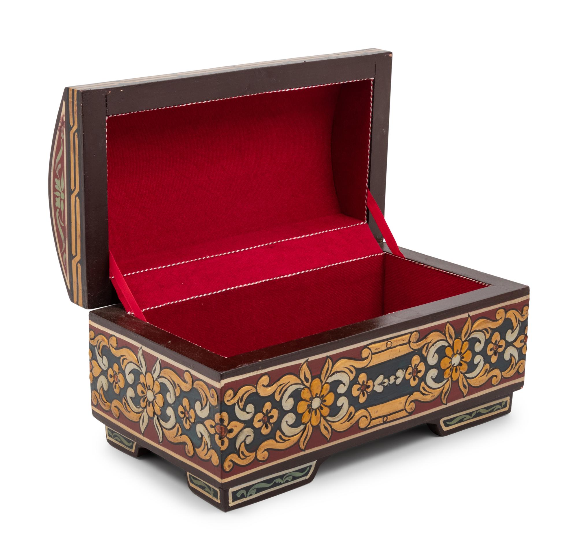 Two Syrian Carved and Polychrome-Decorated Wood Blanket Chest
