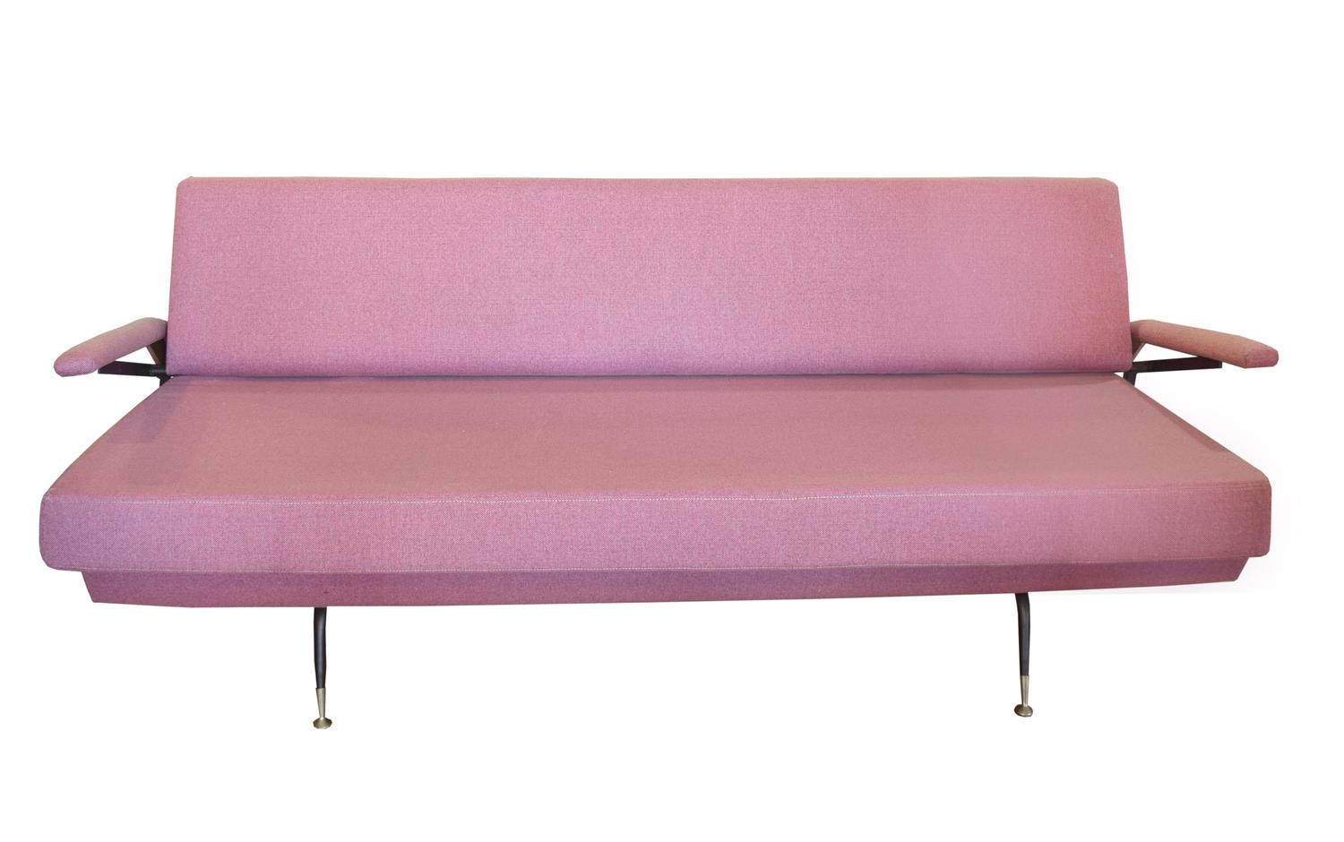 An Iron and Brass Sofa/Bed in the Style of Osvaldo Borsan 79" W x 35" D x 30" H — Italian, Mid-20th Century