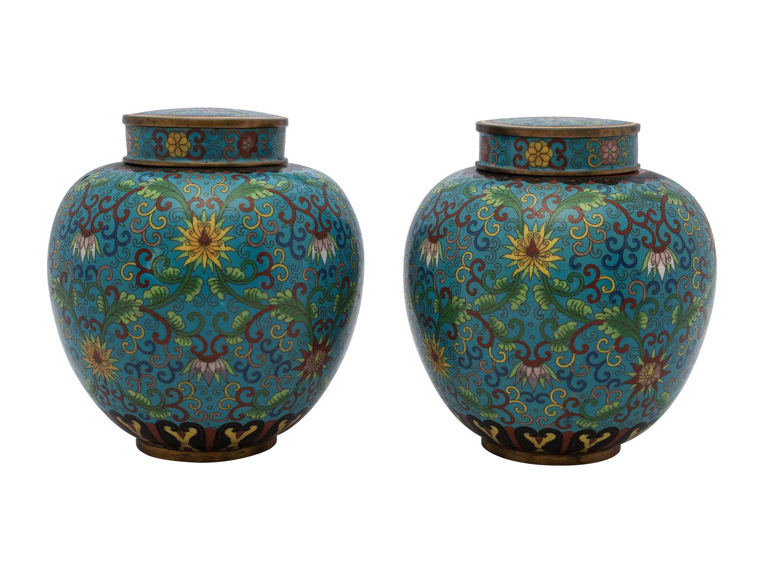A Pair of Chinese Export Cloisonné Enamel Ginger Jars