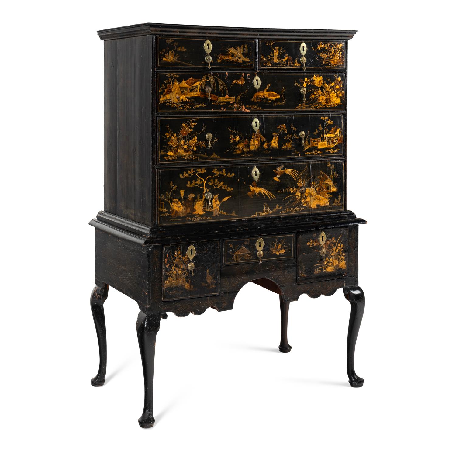 A Queen Anne Black-Japanned High Chest
