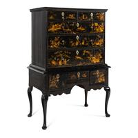A Queen Anne Black-Japanned High Chest