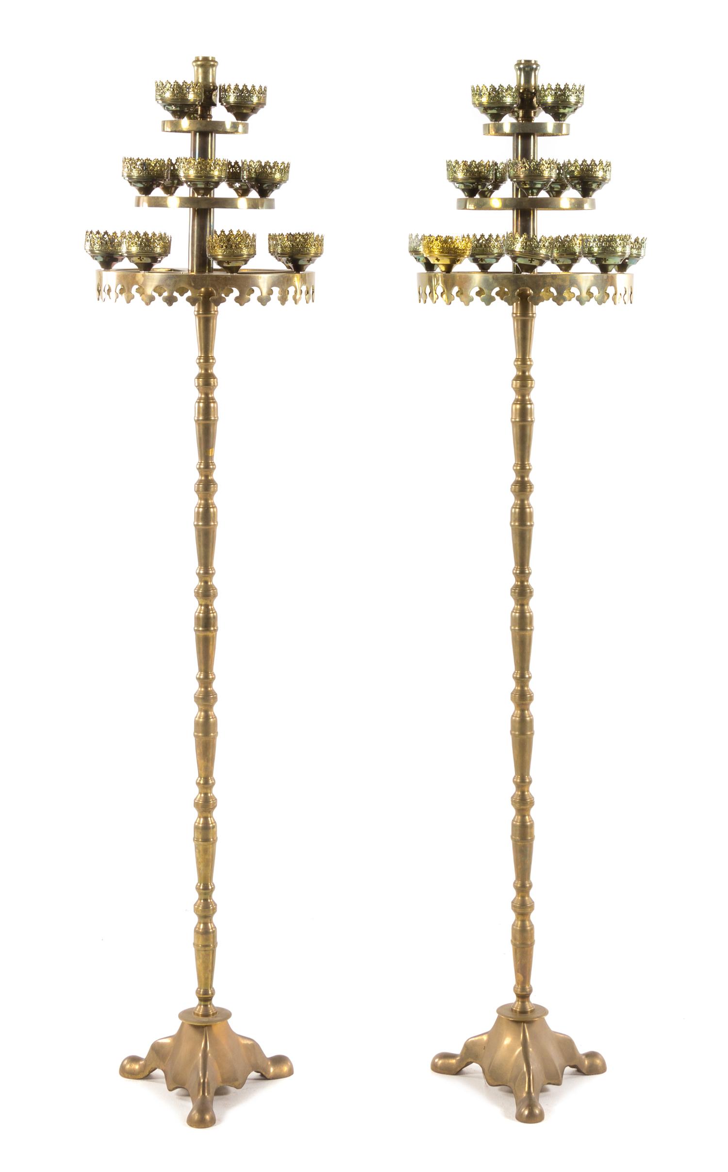 A Pair of Brass Fifteen-Light Torcheres Height 71 inches. — FIRST HALF 20TH CENTURY