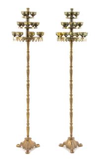 A Pair of Brass Fifteen-Light Torcheres Height 71 inches. — FIRST HALF 20TH CENTURY