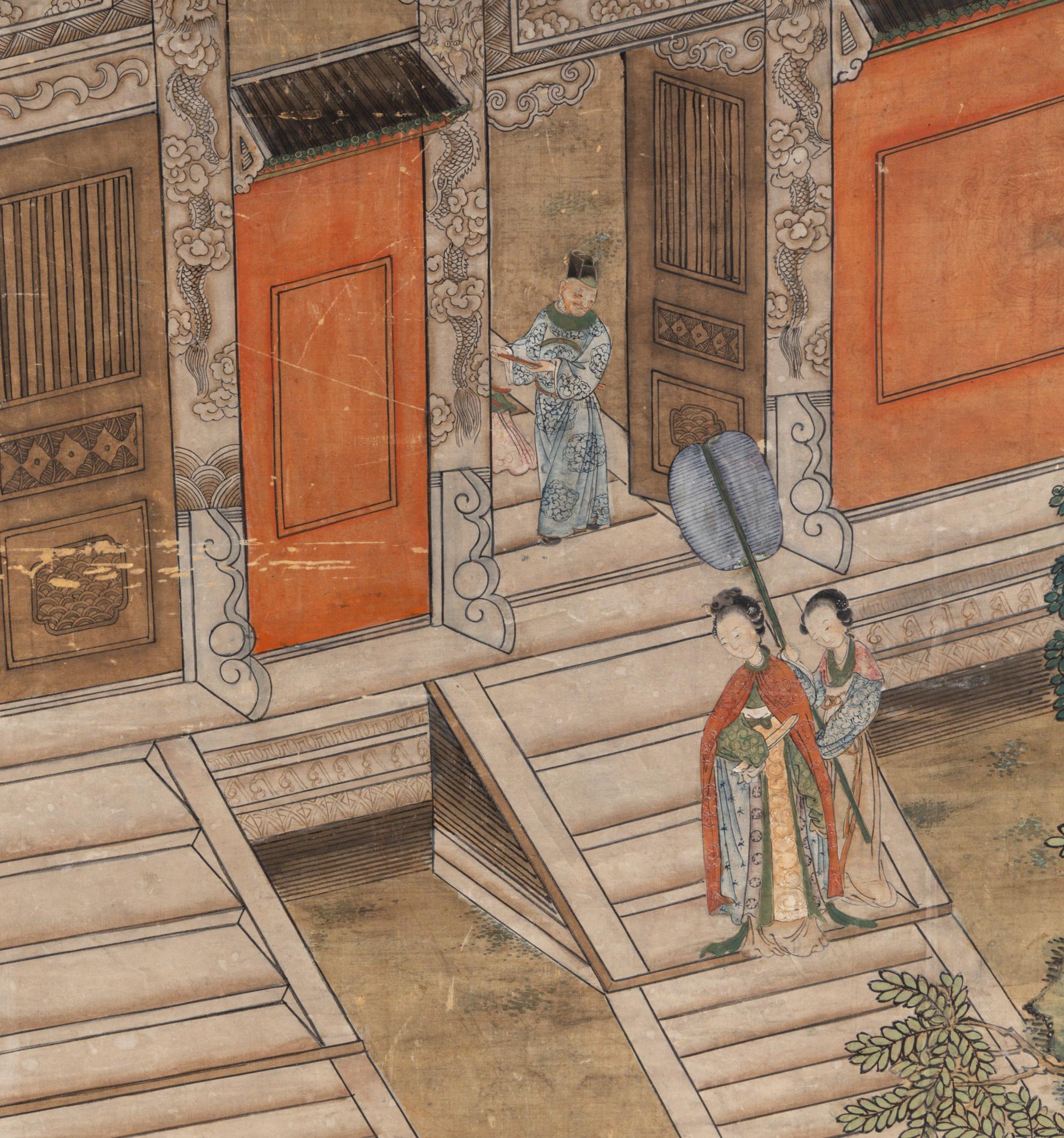 A Pair of Chinese Ink and Color on Silk Scroll Paintings