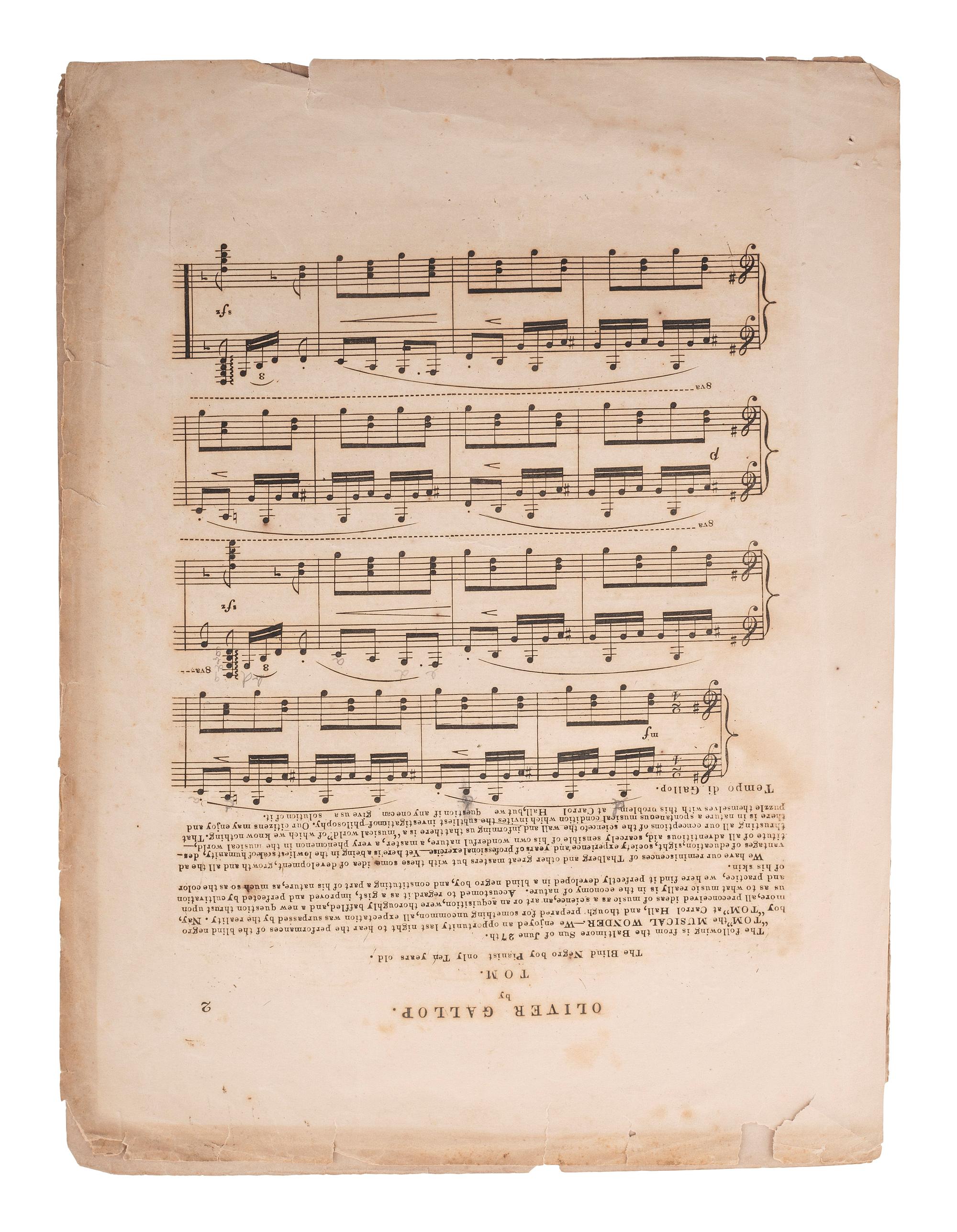 [MUSIC] -- [WIGGINS, Thomas Greene "Blind Tom" (1849-1908)]. Tom, The Blind Negro Boy Pianist, Only 10 Years Old. New York: Horace Waters, 1860.