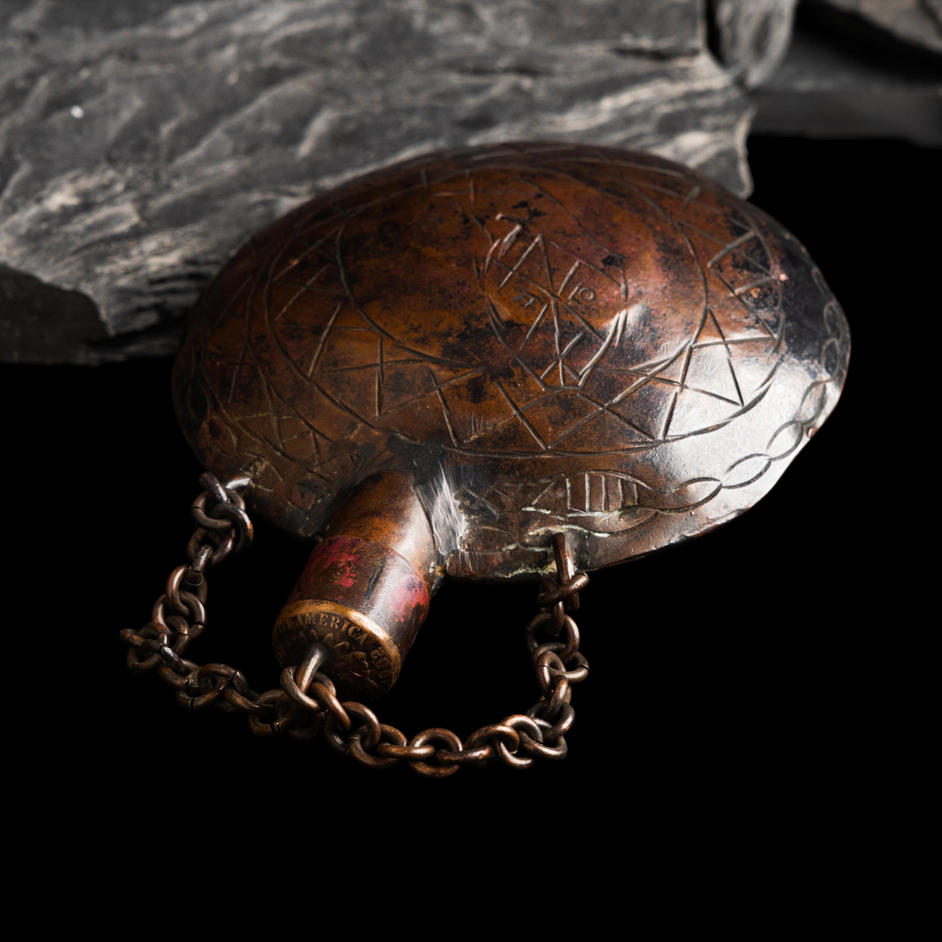 Navajo or Pueblo Copper Canteen, with Engraved Rattlesnakes