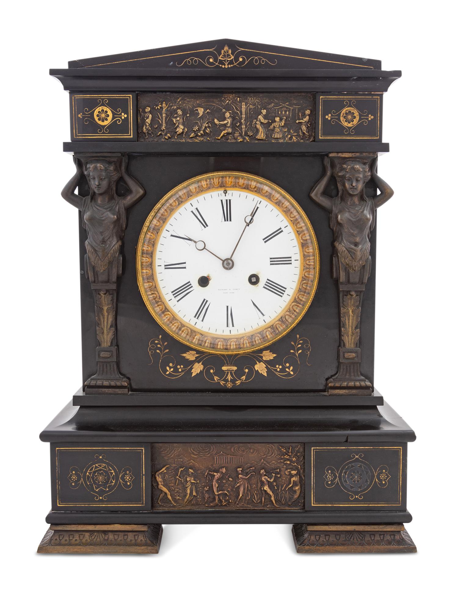 A French Bronze and Slate Mantel Clock