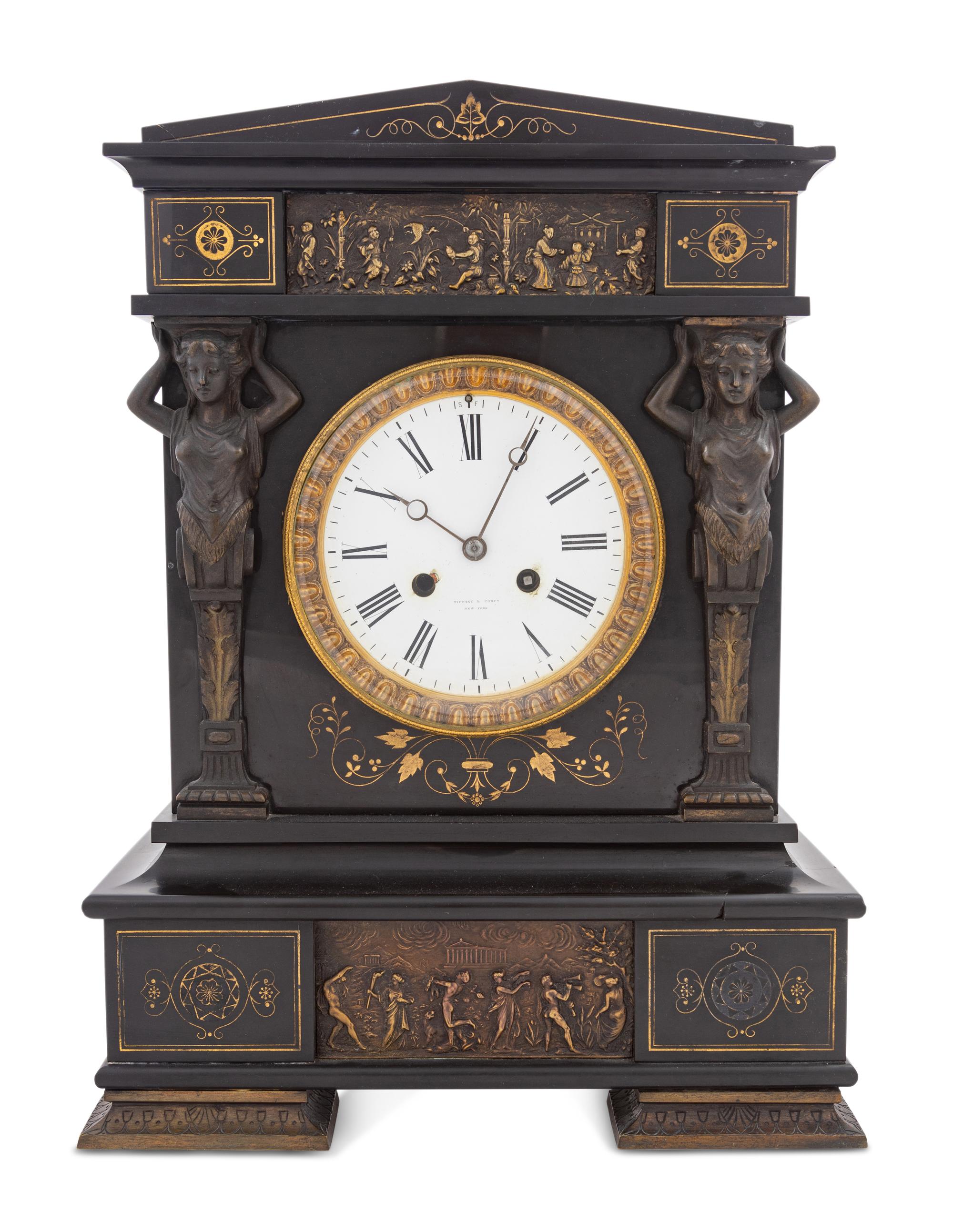 A French Bronze and Slate Mantel Clock