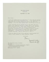 CLINTON, William Jefferson (b. 1946). Typed letter signed (“Bill Clinton”), with one holograph emendation, as United States President, to Carlos J. Moorhead. Washington D. C., 17 November 1993. 1 page, 8vo, on White House letterhead, three-hole punch.