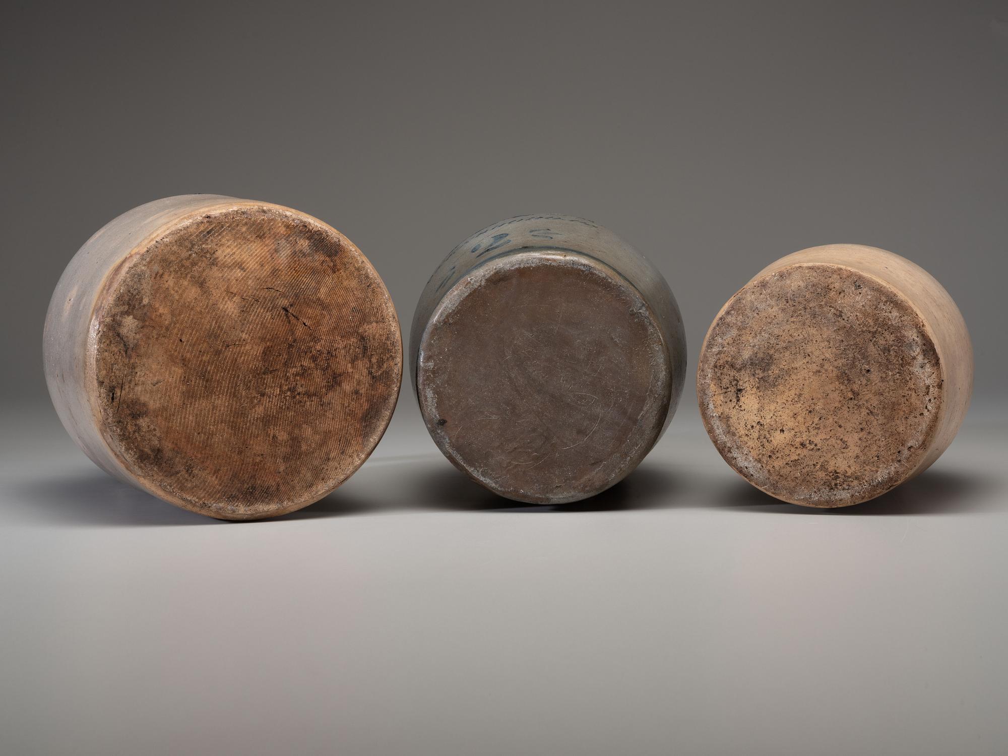 Three Cobalt Decorated Stoneware Jugs