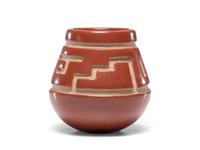 Deeply Carved Redware Pottery Vase