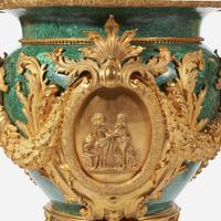 An Impressive Pair of Louis XVI Style Malachite and Gilt Bronze Urns 20th century