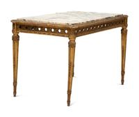 A Louis XVI Style Marble Top Giltwood Center Table