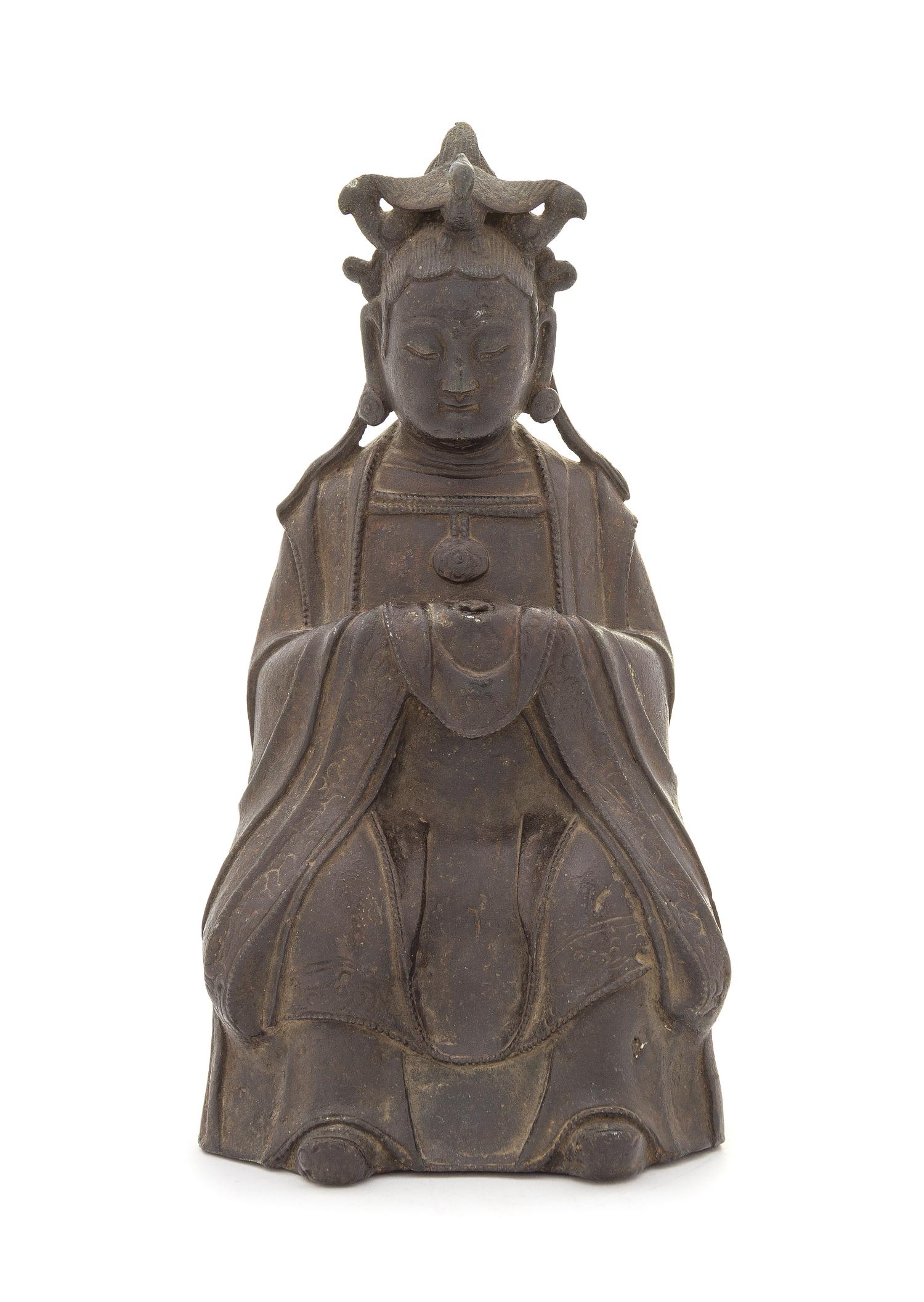 A Bronze Figure of Seated Guanyin POSSIBLY MING DYNASTY Height 11 inches. — POSSIBLY MING DYNASTY