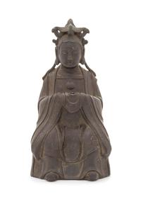 A Bronze Figure of Seated Guanyin POSSIBLY MING DYNASTY Height 11 inches. — POSSIBLY MING DYNASTY