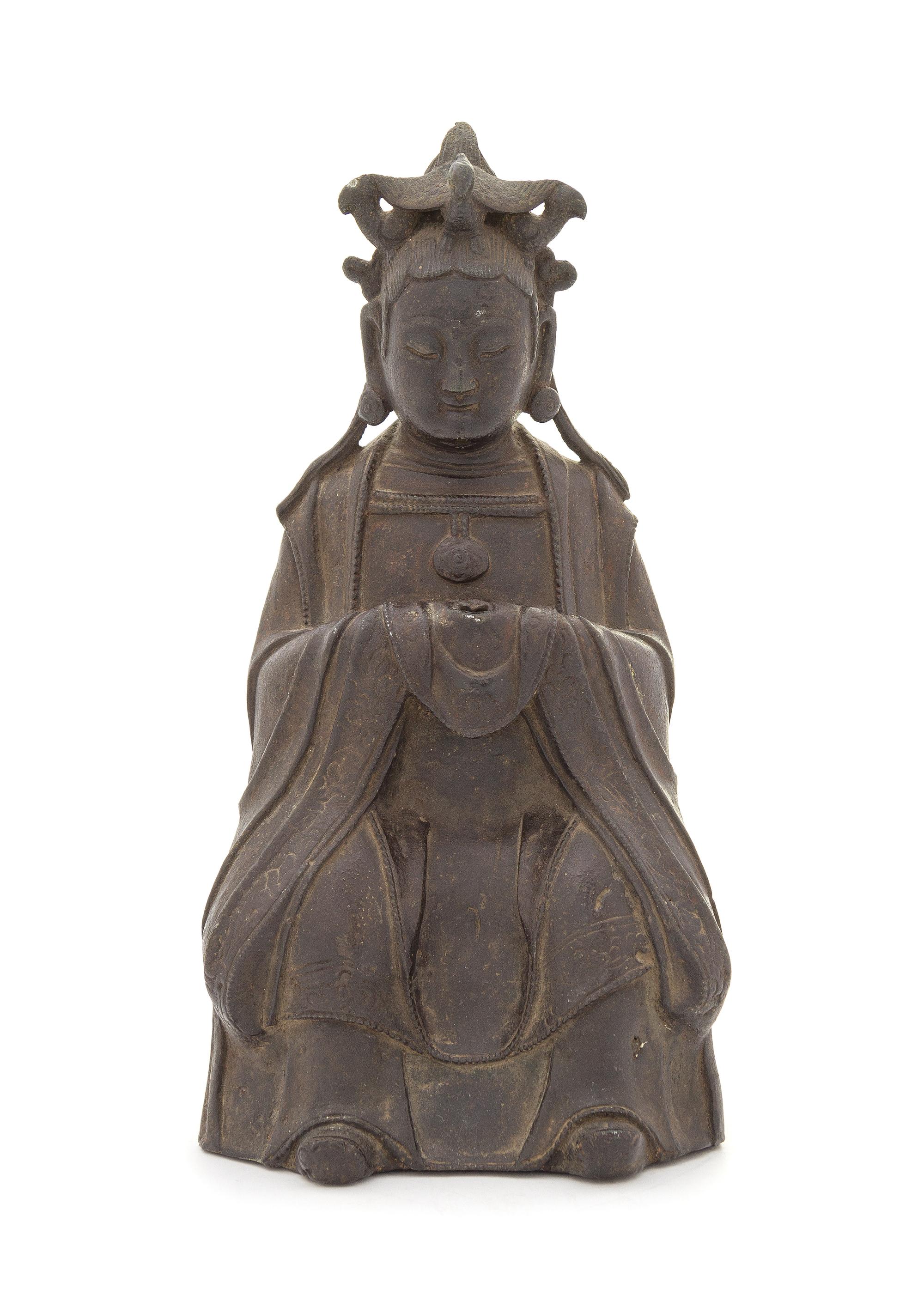 A Bronze Figure of Seated Guanyin POSSIBLY MING DYNASTY Height 11 inches. — POSSIBLY MING DYNASTY