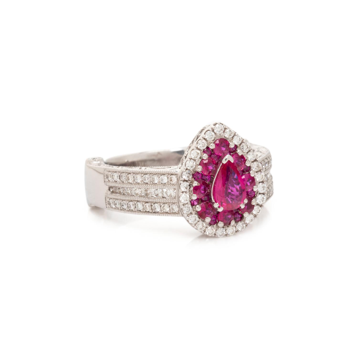 WHITE GOLD, RUBY AND DIAMOND RING