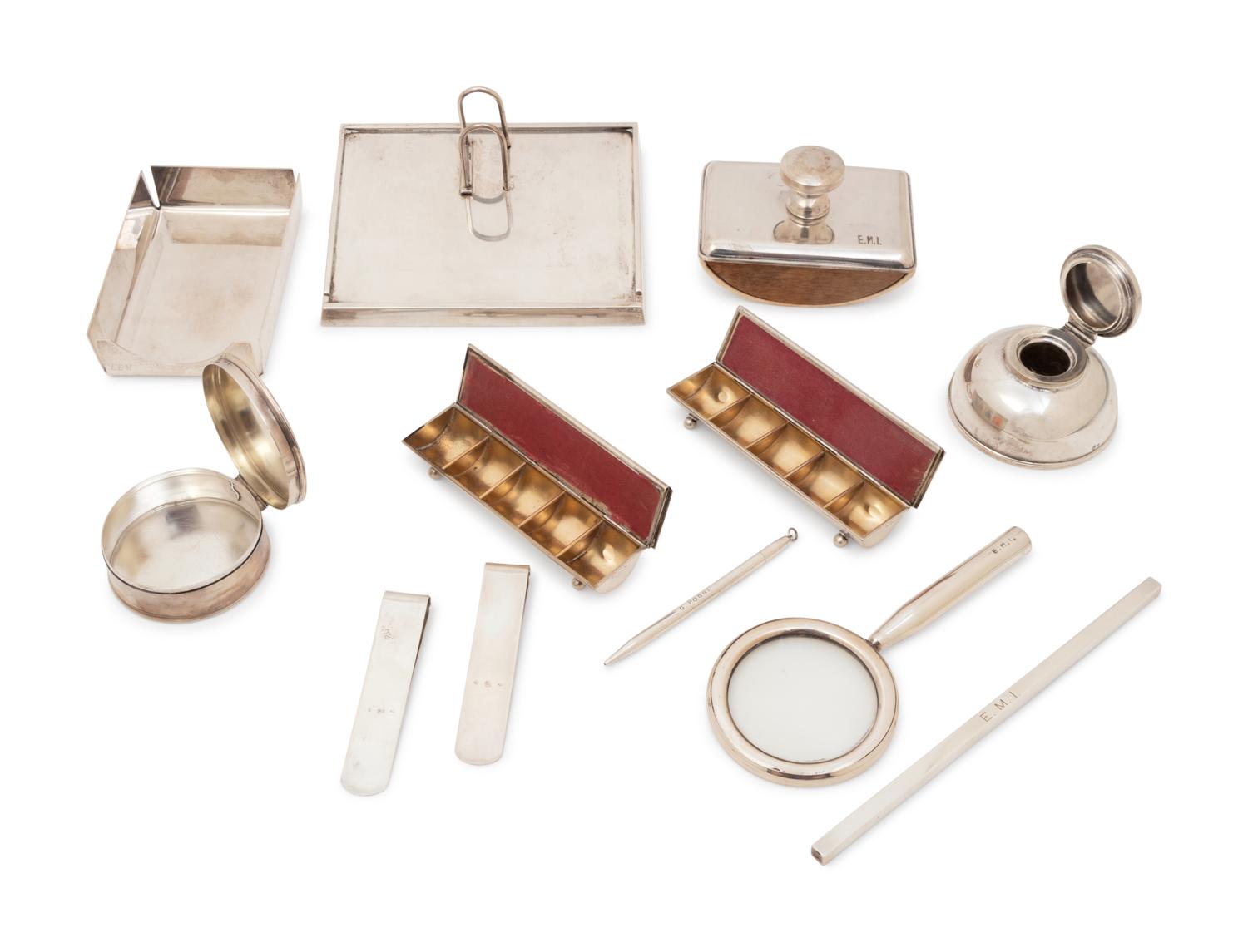 A Collection of Eleven Italian Silver Desk Articles