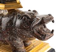 An Ormolu, Pink Quartz, Glass, Hardstone and Black Marble Hippopotamus Obelisk
