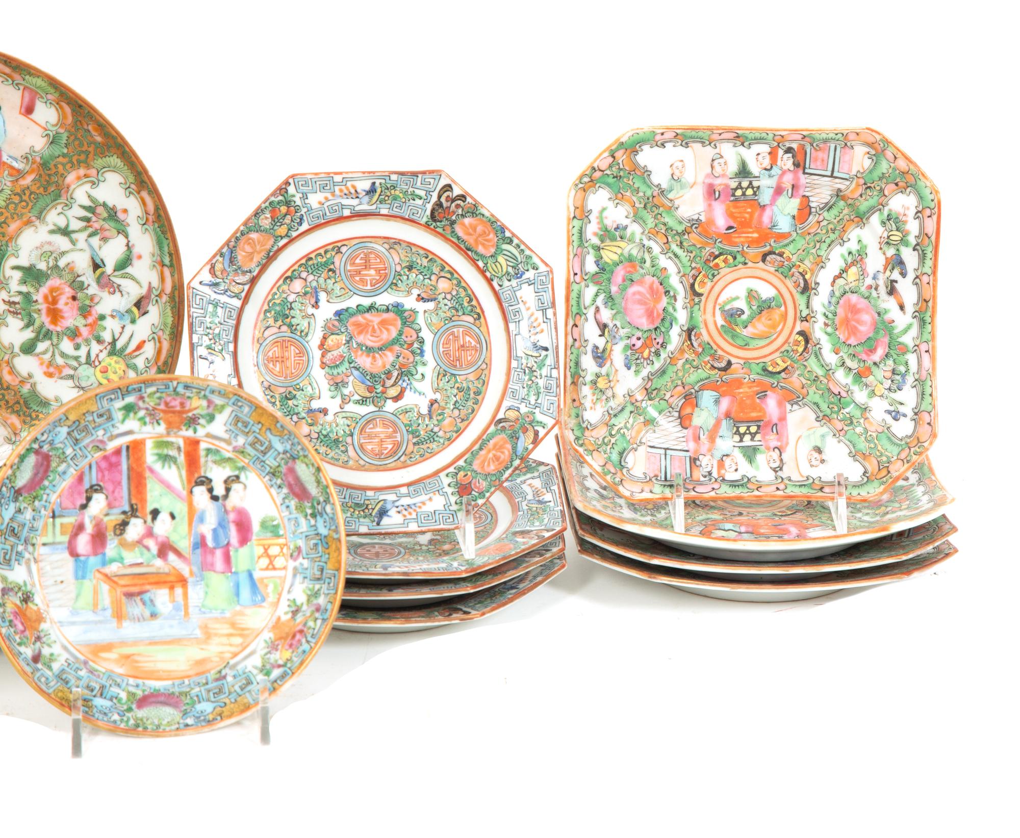 A Group of Chinese Rose Medallion Porcelain Plates
