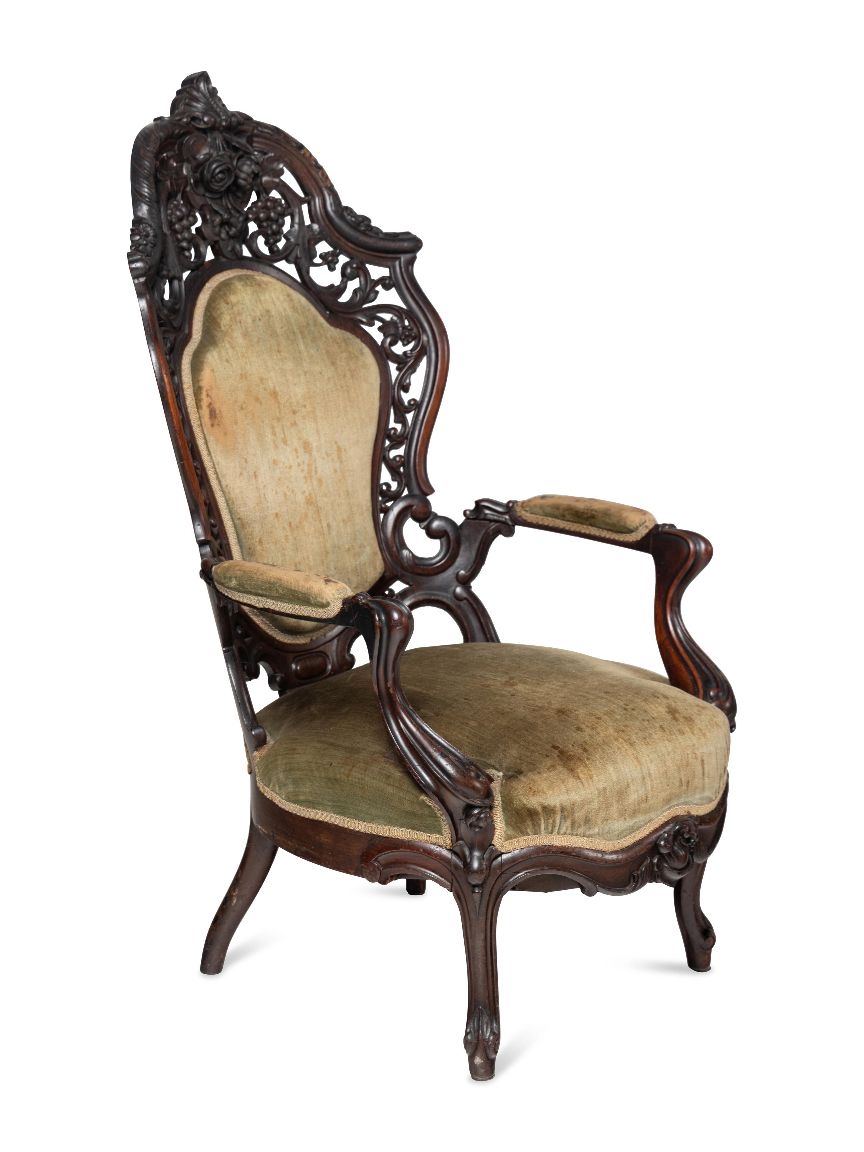 A Renaissance Revival Rosewood Four-Piece Seating Suite