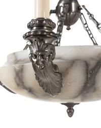 A Neoclassical Style Silvered Brass and Alabaster Five-Light Chandelier