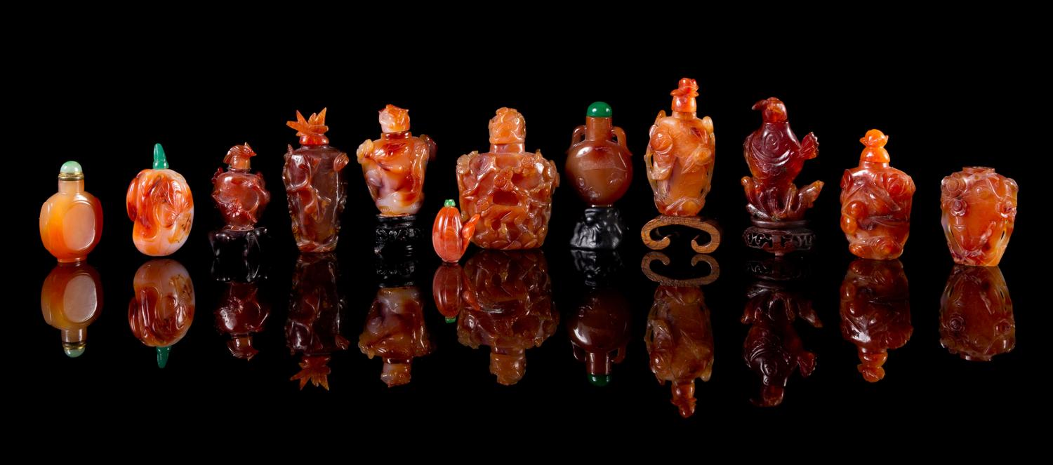 Twelve Carnelian Agate Snuff Bottles — 19TH-20TH CENTURY
