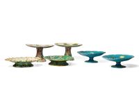 A Group of Six Majolica Cake Stands or Footed Compotes